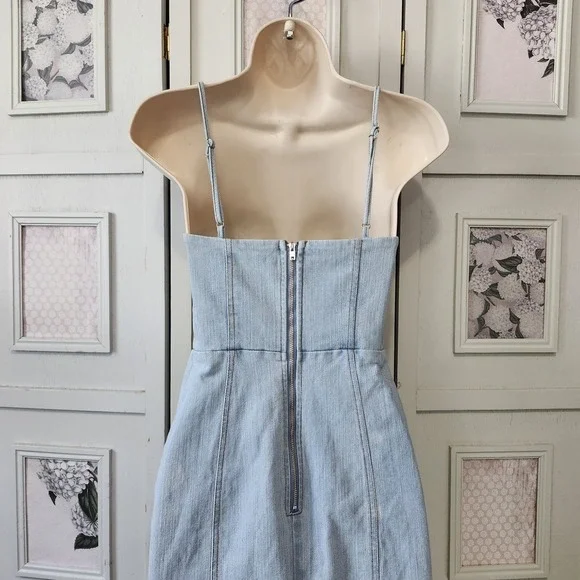 Saints & Secrets Denim Midi Dress Women XS AU6 Bodycon Spaghetti Strap Light Y2K - Picture 5 of 9